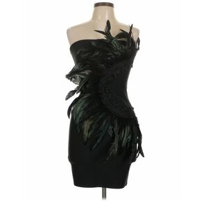 Black Cocktail Dress With Feathers- Size Large